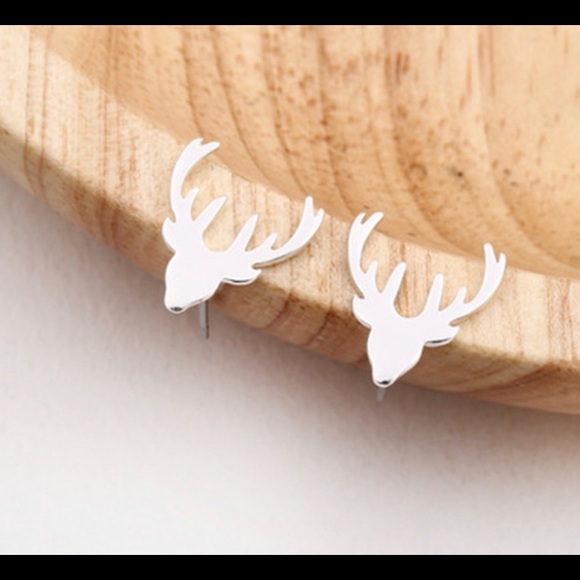 NEW! Silver Deer Minimalist Stud Earrings - Picture 2 of 3